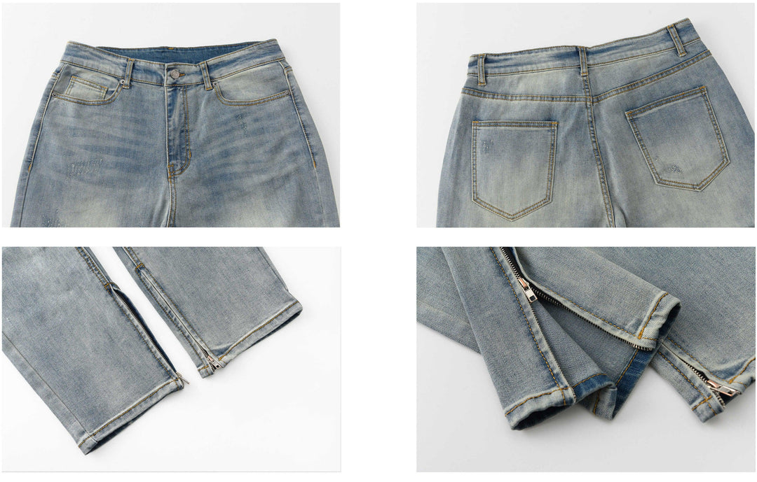 Zipper Stretch Blue Slim Jeans
